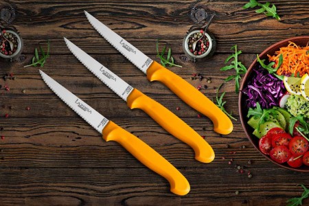 Lazbisa Mutfak Bıçak 3'Lü Seti (Gold Serisi Dişli)