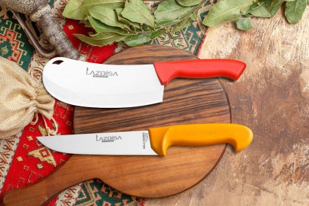 Lazbisa Mutfak Bıçak Seti Et Satır ve Mutfak Bıçağı Gold Serisi 2'Li Set