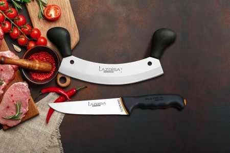 Lazbisa Mutfak Bıçak Seti Çift Tutma Et Satır ve Platinum Mutfak Bıçağı 2'Li Set