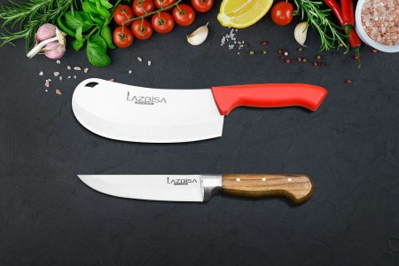Lazbisa Mutfak Bıçak Seti Et Satır ve Ahşap Sap Mutfak Bıçağı 2'Li Set