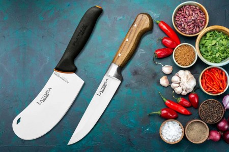 Lazbisa Mutfak Bıçak Seti Platinum Et Satır ve Ahşap Sap Mutfak Bıçağı 2'Li Set