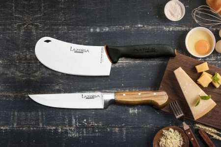 Lazbisa Mutfak Bıçak Seti Platinum Et Satır ve Ahşap Sap Mutfak Bıçağı 2'Li Set