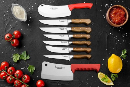 Lazbisa Mutfak Bıçak Kıyma Kemik Börek Kesici Satır - Mutfak Bıçağı Seti (8'Li Set)