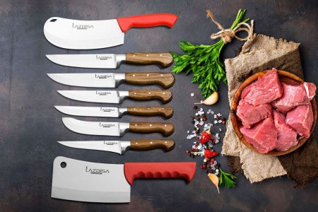 Lazbisa Mutfak Bıçak Kıyma Kemik Börek Kesici Satır - Mutfak Bıçağı Seti (8'Li Set)