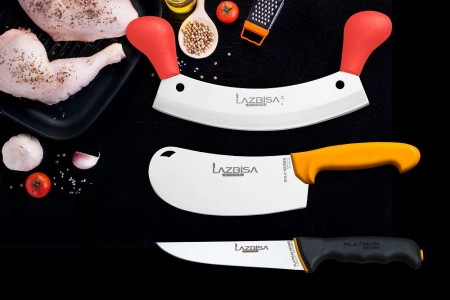 Lazbisa Mutfak Bıçak Seti Kıyma Börek Kesici Satır  - Platinum Serisi Mutfak Bıçağı (3'Lü Set)