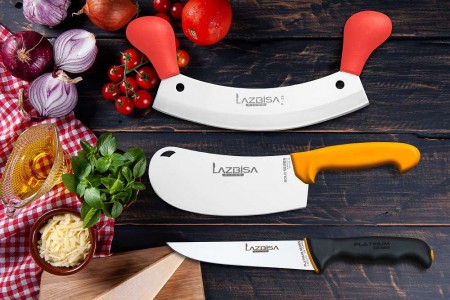 Lazbisa Mutfak Bıçak Seti Kıyma Börek Kesici Satır  - Platinum Serisi Mutfak Bıçağı (3'Lü Set)