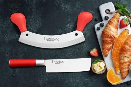 Lazbisa Mutfak Bıçak Satır Pizza Bıçağı  - Red Craft Bakiri 2'Li Set