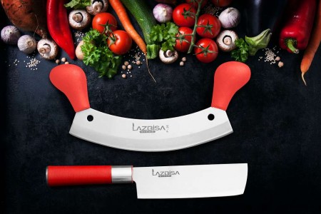 Lazbisa Mutfak Bıçak Satır Pizza Bıçağı  - Red Craft Bakiri 2'Li Set