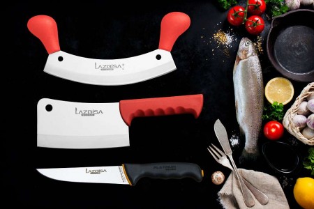 Lazbisa Mutfak Bıçak Seti Kemik Kıyma Pizza Satırı - Platinum Serisi Mutfak Bıçağı (3'lü Set)