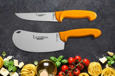 Lazbisa Mutfak Bıçak Seti Et Satır ve Mutfak Bıçağı (2'Li Gold Serisi)