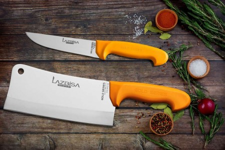 Lazbisa Mutfak Bıçak Seti Et Kemik Satırı ve Mutfak Bıçağı Gold Serisi 2 Li Set 