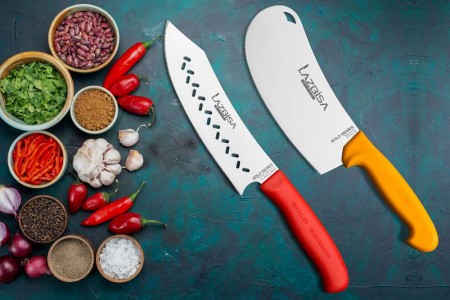 Lazbisa Mutfak Bıçak Seti Et Kıyma Pizza Satırı - Gold Serisi Şef Bıçağı (2'Li Set)