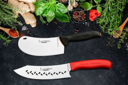 Lazbisa Mutfak Bıçak Seti Platinum Satır - Gold Serisi Şef Bıçağı (2'Li Set)