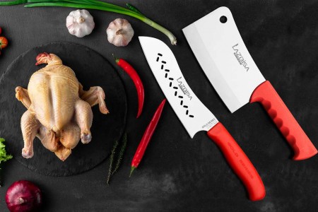 Lazbisa Mutfak Bıçak Seti Et Kıyma Tavuk Satırı - Gold Serisi Şef Bıçağı (2'Li Set)