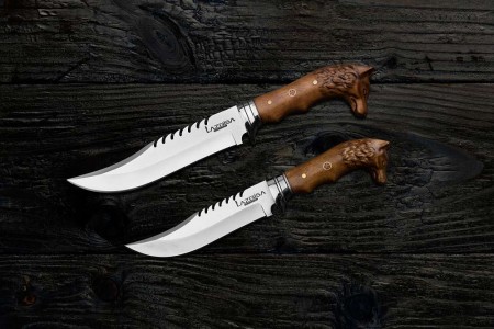 Lazbisa Outdoor Kamp Bıçağı El Yapımı Dövme Çelik ( 2'Li Set 28.5 Cm - 33 Cm) - Kılıf Hediyeli