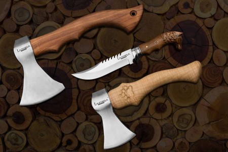 Lazbisa Outdoor Kamp Baltası (32 Cm-26 Cm) Çakı Kamp Bıçağı Dövme Çelik (28.5 Cm ) 3'Lü Set