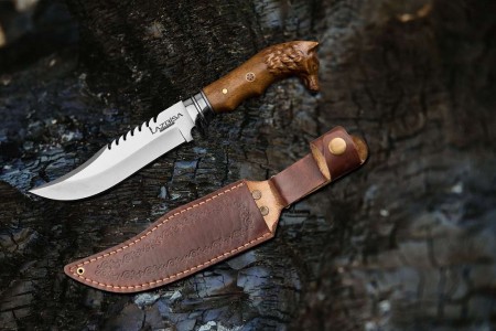 Lazbisa Outdoor Avcı - Komando Kamp Bıçağı El Yapımı Dövme Çelik (28.5 Cm) - Kılıf Hediyeli