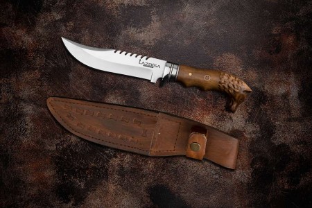 Lazbisa Outdoor Avcı - Komando Kamp Bıçağı El Yapımı Dövme Çelik (33.5 Cm) - Kılıf Hediyeli