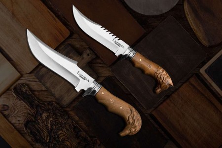 Lazbisa Outdoor Kamp Bıçağı El Yapımı Dövme Çelik ( 2'Li Set 28.5 Cm - 32.5 Cm) - Kılıf Hediyeli