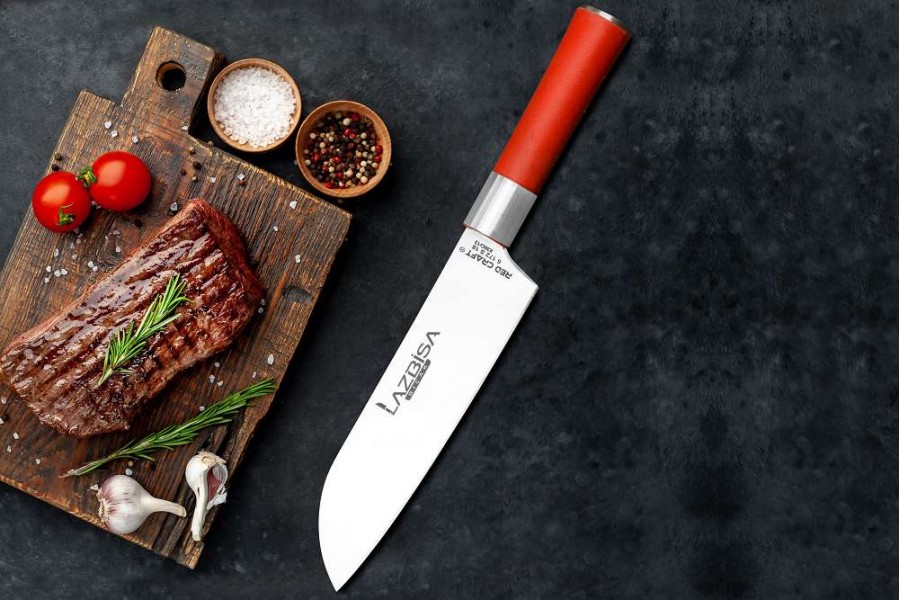 Lazbisa Mutfak Şef Bıçağı Santaku No:2 ( Red Craft Serisi )